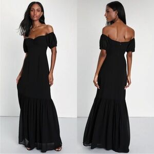 NEW Lulus S Small Appealing Elegance Black Off Shoulder Maxi Dress Formal Chic